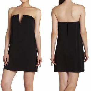 BCBGMAXAZRIA Nahara Black Strapless Cocktail Mini Dress Sz 0 LBD Plunge Neck